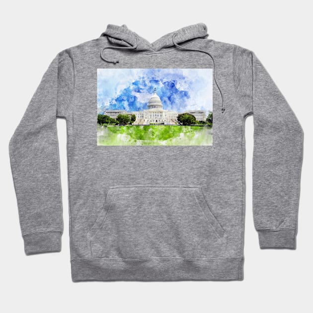 United States Capitol in Washington DC Watercolor - 01 Hoodie by SPJE Illustration Photography